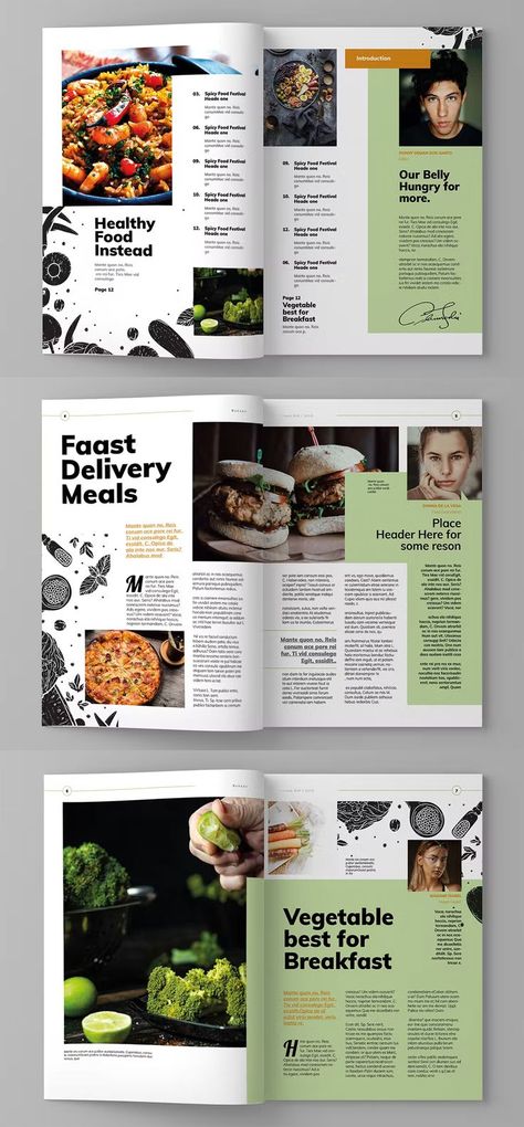 Food Magazine Template InDesign INDD. 15 custom pages design. A4 & US letter format paper size. Layout, Design, Food Magazine Layout, Food Magazine, Food Magazines Cover, Food Design, Food Articles, Creative Food, Food Festival