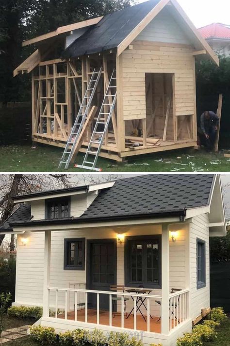 Cute Tiny House Construction and Build Exterior & Interior Decoration, Shed To Tiny House, Shed To Tiny House Interior, Tiny House Shed, Tiny Backyard House, Backyard Tiny House, Shed Homes, Small Shed House, Shed Guest House