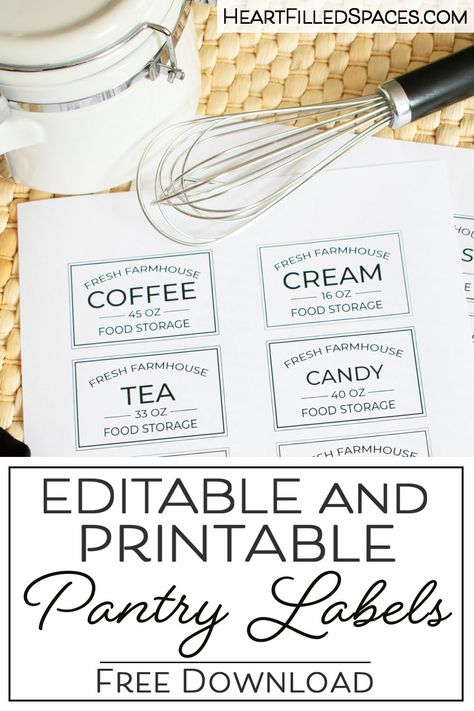 Organizing your pantry? Enjoy these free editable and printable pantry labels for your food storage containers. Designed to print quickly on Avery label paper. #freeprintable #labels #clutterfreekitchen #kitchenorganizing #freepantrylabels Larder, Decoupage, Inspiration, Organisation, Crafts, Food Storage, Pantry Labels, Free Pantry Labels, Editable Pantry Labels