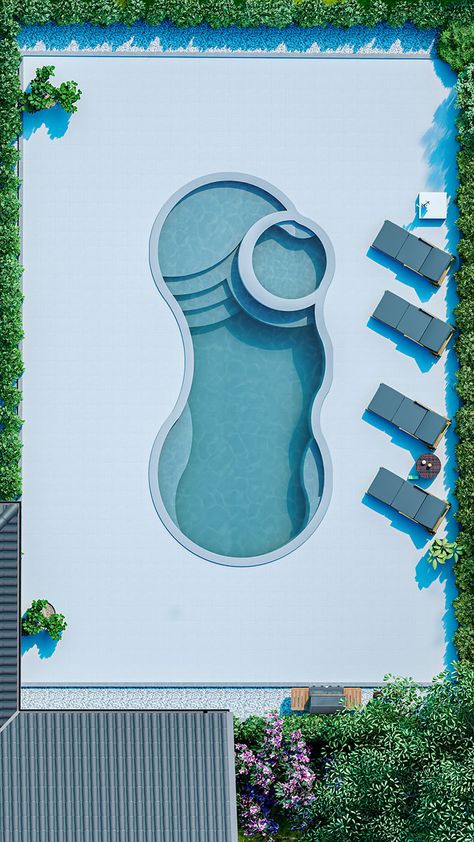 Fiberglass Pools, Pool Steps, Pool Landscaping, Pool Design Plans, Round Pool, Backyard Pool, Pool Designs, Pool Design Modern, Pool Construction