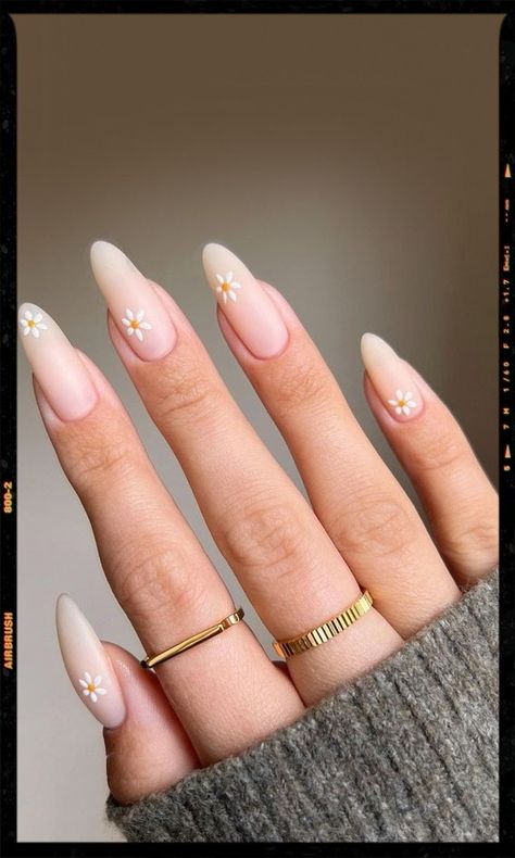 Trendy Flower Nail Designs That You Should Try : Tiny Daisy Matte Almond Nails Nail Designs, Almond Acrylic Nails Designs, Matte Almond Nails, Matte Nails Design, Best Acrylic Nails, Matte White Nails, Nail Art For Beginners, Daisy Nails, Ambre Nails