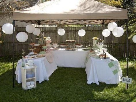 25+ Awesome DIY Backyard Birthday Party Ideas For Adults, Kids (2022) Backyard Party Food Table, Party Tent, Backyard Party Decorations, Outdoor Graduation Parties, Backyard Graduation Party, Backyard Party Food, Party Decorations, Driveway Party Decorations, Outdoor Party