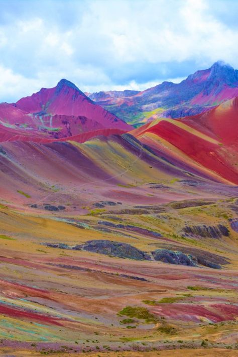 The spectacular and vibrant Rainbow Mountain in Peru, or Vinicunca, is conveniently located near another of the country’s top attractions, Machu Picchu. Its colours are the result of layers of mineral deposits. There are some places that are so brilliantly colourful that they can sometimes look like they’ve been photoshopped. Explore 22 of the most colourful places around the world. Machu Picchu, Country, Peru, Art, Peru Rainbow Mountains, Ecuador, South America, Peru Travel, Argentina South America