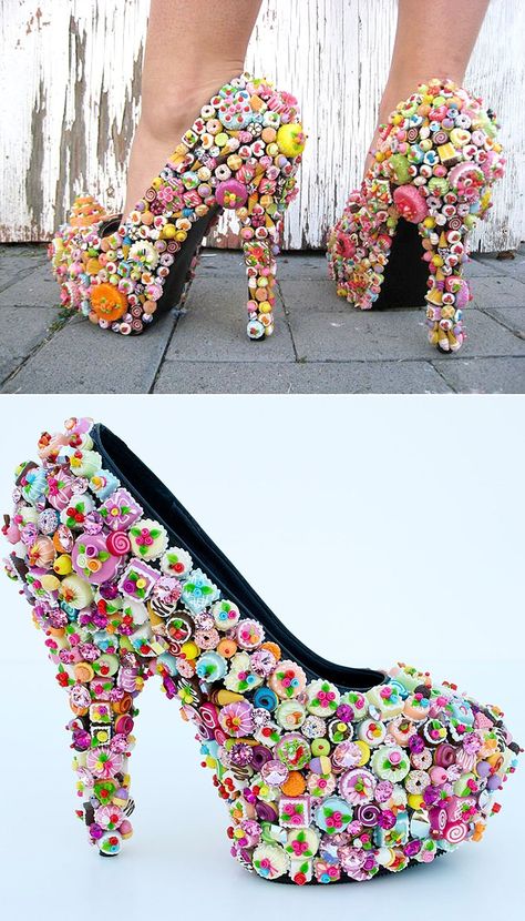 These pumps embellished with every confectionery known to man Pumps, Shoes, Outfits, Funky Shoes, Quirky Shoes, Shoe Boots, Ugly Shoes, Cute Shoes, Cool High Heels