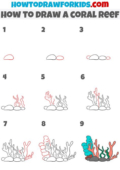 how to draw a coral reef step by step Draw, Step By Step Drawing, Drawing Tutorial, Easy Drawings, Drawing Lessons, Drawing For Kids, Drawing Lessons For Kids, Sea Creatures Drawing, Drawings