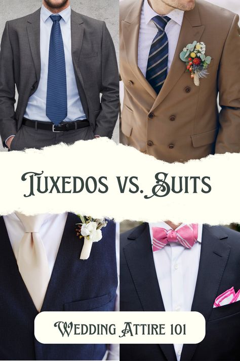 Tuxedo Vs. Suit Wedding Outfits, Wedding Suits, Groom And Groomsmen, Suits, Suit Vs Tuxedo, Mens Wedding Attire, Groom And Groomsmen Style, Tux Vs Suit, Black Tuxedo