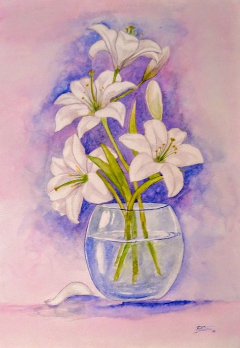 Watercolor painting flower vase white lily Watercolour Art, Watercolour Paintings, Watercolour Flowers, Art, Watercolor Flowers, Flower Painting Canvas, Watercolor Paintings, Lily Painting, Lilies Drawing
