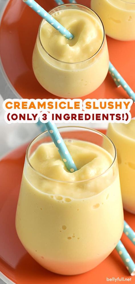 This Creamsicle Slushy drink is a healthier version of the popular summer popsicle, but just as delicious and refreshing! Brunch, Desserts, Smoothies, Sorbet, Snacks, Dessert, Cherry Slushie Recipe, Slushy Drinks, Slushy Alcohol Drinks