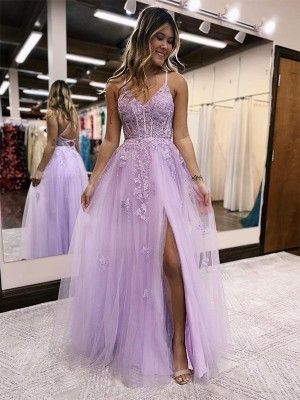 Sheath/Column Lace V-neck Sleeveless Sweep/Brush Train Dresses - Hebeos Tulle, Prom Dresses, Prom, Robe, Prom Dresses Long, Purple Prom Dress, Vestidos