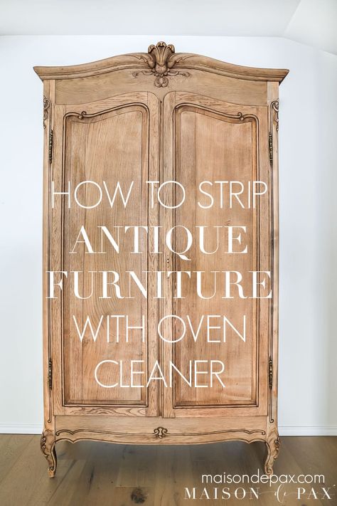 A complete guide on how to strip furniture with oven cleaner to get a beautiful, raw wood finish! #diyfurniture #woodfurniture #furnituremakeover Home Décor, Upcycling, Gadgets, Interior, Antique Armoire, Wood Armoire, Antique Cabinets, Armoire Makeover, How To Antique Wood