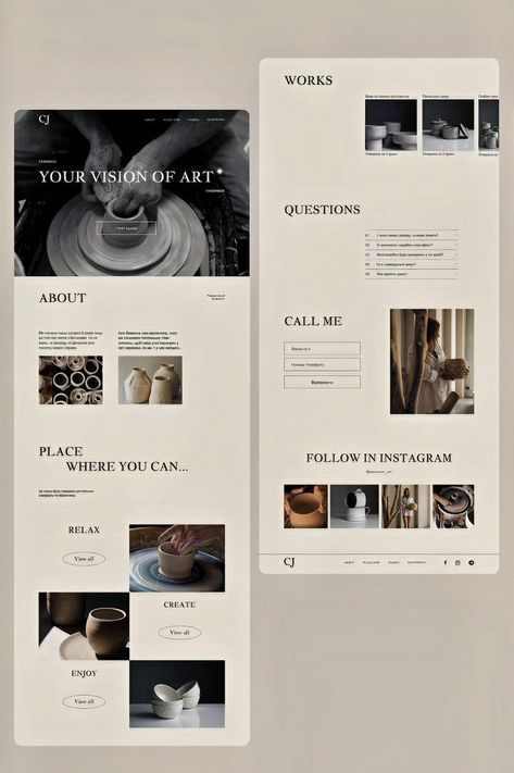 Landing page, website design, minimalist, UI/UX, pottery workshop. Workshop, User Interface Design, Web Design, Design, Graphic Design, Ui Design, Minimal Web Design, Website, Minimalist