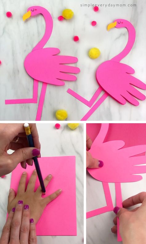 Learn how to make this fun flamingo kids craft with our simple tutorial and video! It's a cute craft to do with kindergarten or elementary kids, plus it comes with a free printable template!  #simpleeverydaymom #handprintcrafts #flamingocrafts #kidsactivities #kidscrafts #craftsforkids #kindergarten #elementary Origami, Kid Crafts, Diy, Crafts, Pre K, Crafts For Kids, Simple Crafts For Kids, Craft Activities For Kids, Crafts With Kids