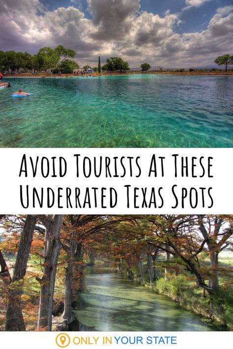 We've got so many can't miss destinations and attractions in Texas and they're all worth a visit, but sometimes you want to avoid the crowds. These terrific alternatives are less popular among tourists but just as amazing. | Canyons | Caverns | Beaches | Adventures | Day Trips | Natural Swimming Holes | State Parks | Hiking | Outdoors | Nature | Family Fun Texas, Trips, Texas Hill Country, Destinations, Hotels, State Parks, Houston, Galveston, Best Beaches In Texas