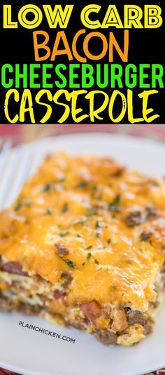 Low Carb Bacon Cheeseburger Casserole - low on carbs but high on taste! SO good! Everyone cleaned their plate and asked for seconds!! Ground beef, bacon, ketchup, mustard, onion, Ranch, cheddar cheese, eggs, milk and sour cream. It is like a quiche without the crust. Ready in 30 minutes. Can make ahead and refrigerate or freeze for later. #casserole #freezermeal Healthy Recipes, Paleo, Bacon, Sour Cream, Low Carb Recipes, Bacon Cheeseburger Casserole, Cheeseburger Casserole, Bacon Cheeseburger, Bacon Ketchup