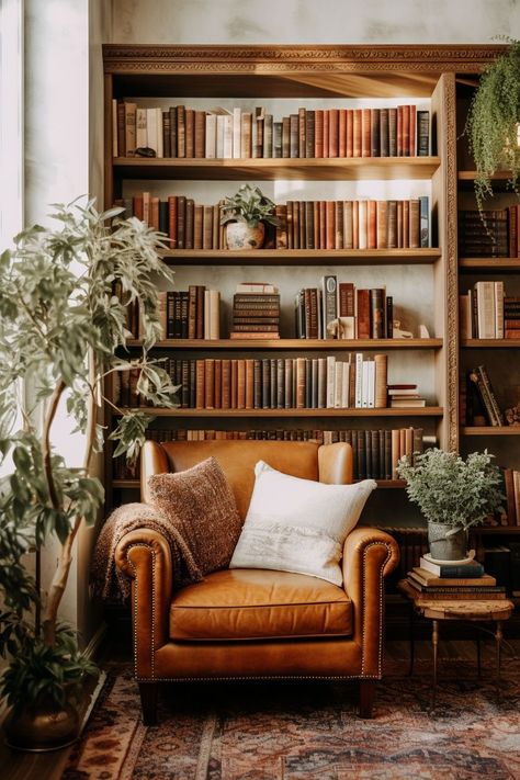 Home Décor, Home, Home Office, Book Nooks Cozy Home Libraries, Cozy Library Room Ideas, Cozy Library Room, Reading Room Ideas Cozy, Cozy Reading Rooms, Library Room Cozy