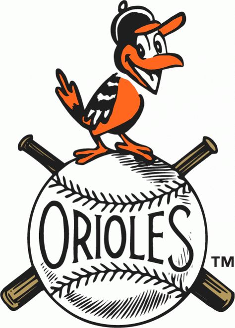 Baltimore Orioles Primary Logo (1954) - A smiling oriole perched on a baseball Sports Logo, Mlb, Colouring Pages, Logos, Baltimore Orioles, Baseball, Orioles Logo, Glen Burnie, Baseball Teams Logo