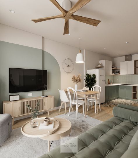 Green Apartment Project | Duc Thien on Behance Studio, Inspiration, Interior Design, Interior, Design, Inspo, Dekorasi Rumah, Interieur, Bedroom Interior