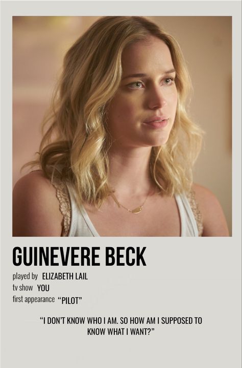 minimal polaroid character poster for guinevere beck from you Films, You Netflix Series Aesthetic, Elizabeth Lail, Shows On Netflix, Mystery Series, Netflix Series, Actors, Popular Tv Series, Tv Series