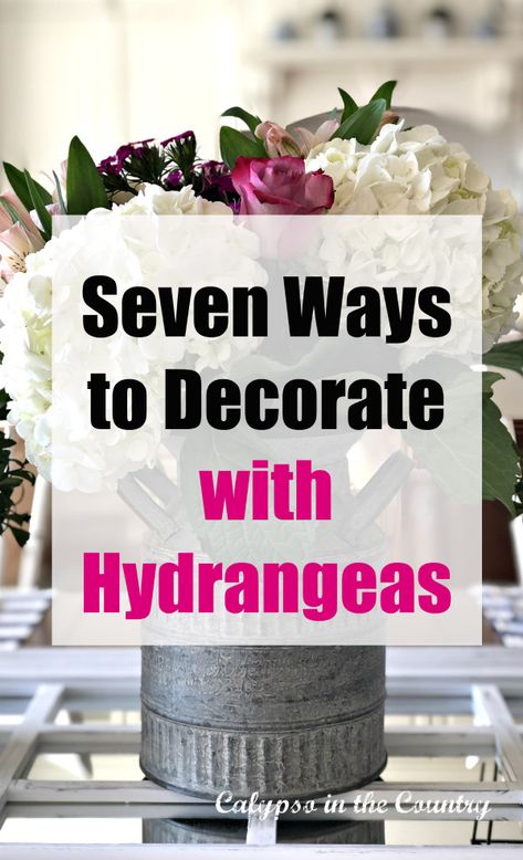 Seven Ways to Decorate With Hydrangeas - includes tablescapes, centerpieces, vignettes and more! Tips to decorate your home using flowers from the season.  Swing by the blog and be inspired! #hydrangeas #summerdecor  #decoratewithhydrangeas #decoratingwithhydrangeas #decoratewithflowers #decoratingideas Alchemy, Decoration, Gardening, Spring Floral Arrangements Centerpieces, Spring Flower Arrangements Centerpieces, Hydrangea Arrangements For Home Vase, Hydrangea Centerpieces, Dry Flowers Arrangements Ideas, Dried Hydrangeas Centerpiece