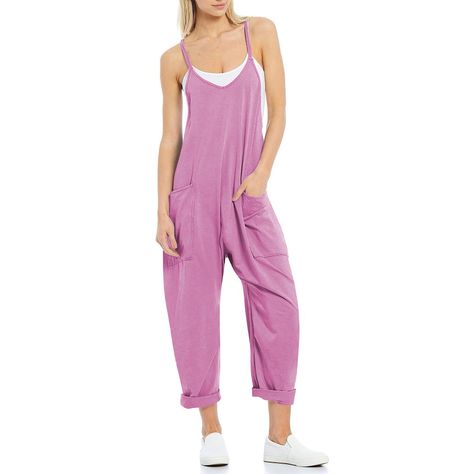 PRICES MAY VARY. Soft and Comfortable：These Jumpsuits for women casual summer rompers are made with a blend of cotton, spandex, and polyester, the material feels gentle and cozy, providing a soft and comfortable feel. The fabric offers stretch, lightweight breathability, making it perfect for all-day comfort in warmer weather. Unique Design：Loose fit jumpsuit for women, v-neck design, sleeveless and adjustable spaghetti strap, they are perfect for spring and summer outings, casual and fashion st Hippie Sweater, Loose Fit Jumpsuit, Belted Blouse, Loose Romper, Sweater Sets, Rave Tops, Strap Pants, Straps Jumpsuit, Look Rose