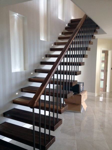 Top 50 Best Wood Stairs Ideas - Wooden Staircase Designs Wood Railings For Stairs, Staircase Railings, Wooden Staircase Railing, Iron Stair Railing, Wooden Staircase Design, Handrail For Stairs, Wooden Staircases, Staircase Railing Design, Stair Railing Design