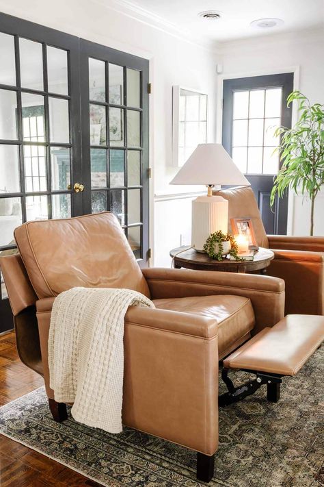 Our Brutally Honest Review of Our Tyler Pottery Barn Recliner Pottery Barn, Medan, Sofas, Bremen, Leather Living Room Chair, Brown Leather Recliner Living Room, Living Rooms With Recliners Layout, Brown Leather Chair Living Room, Chairs For Living Room