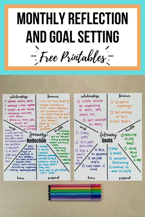 Monthly reflection and goal setting printables – Let's Live and Learn Organisation, Journal Prompts, Planners, Life Planner, Adhd, Goal Setting Worksheet, Goal Planning, Declutter, How To Plan