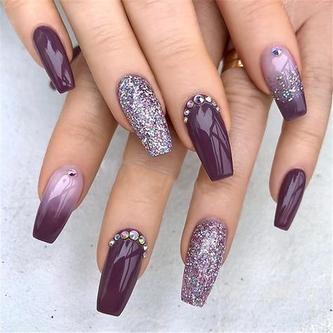 Purple Glitter Coffin Nails; Long coffin nails; Coffin Nails; Acrylic Nails; Long Nails; winter nails; Glitter nails; Nails art; nails design; #Sumcoco Acrylic Nail Designs, Purple Nail, Nail Art Designs, Nails Inspiration, Coffin Nails Designs, Trendy Nails, Fabulous Nails, Nail Colors, Nail Designs Glitter