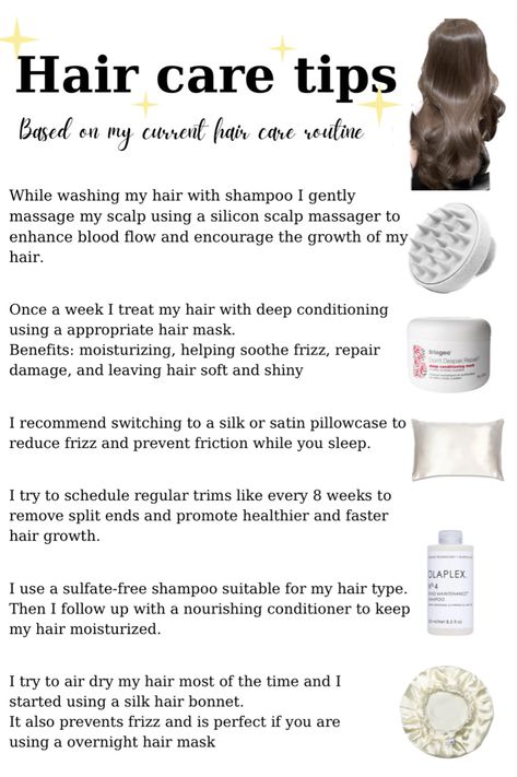 silk pillow, silk hair bonnet, olaplex shampoo, scalp massager Hair Care Tips, Motivation, Hair Care Routine Daily, Hair Care Routine, Healthy Hair Growth, Hair Health, Hair Shine Treatment, Oily Hair, Healthy Hair Routine