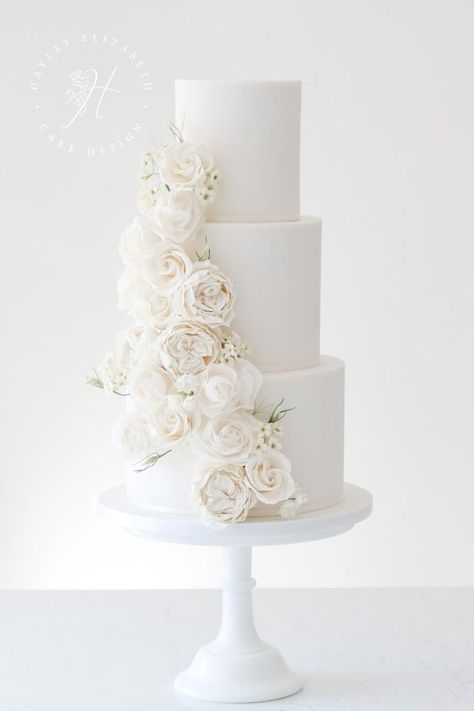 White wedding cake designs in Hampshire | elegant wedding cake by Hayley Elizabeth | wedding cakes elegant romantic | elegant white wedding cake | all white wedding cake classy | wedding cake with sugar flowers | all white wedding cake ideas | luxury wedding cake design | fine art wedding cake | white wedding | luxury white wedding #weddingcakes #whitewedding Wedding Cake Designs, Brides, Dessert, Classic Wedding Cakes, Wedding Cake White, Classic Wedding Cake, White Wedding Cake, Modern Wedding Cake, White And Gold Wedding Cake