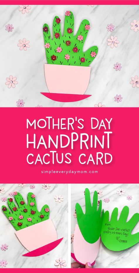 Mother's Day Crafts For Kids | Make this pretty handprint cactus DIY card for mom this Mother's Day!     #kids #kidscrafts #craftsforkids #kidsactivities #kidsactivity #simpleeverydaymom #handprintcrafts #preschool #preschoolers #kindergarten #elementary #teacher #classroom #mothersday #mothersdaycard via @ Pre K, Mothers Day Crafts, Diy Mother's Day, Diy For Kids, Mothers Day Crafts For Kids, Crafts For Kids, Handprint Crafts, Valentine Crafts For Kids, Crafts For Kids To Make