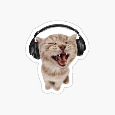 "headphones cat" Sticker for Sale by charlotteluciee | Redbubble Vintage, Posters, Redbubble, Vinyl, Cat Stickers, Sticker Ideas, Cute Stickers, Stickers For Laptop, Phone Stickers