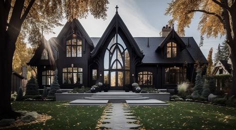 Modern Farmhouse, Inspiration, Victorian Homes, Modern Gothic House, Gothic Revival House, Modern Gothic Home, Gothic House Exterior, Modern Gothic Architecture, Gothic House Plans