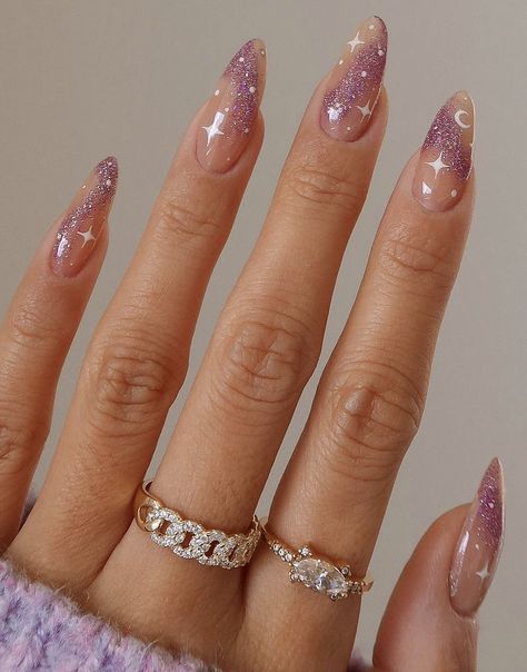 Glitter, Cosmic Nails, Sparkle Nails, Glitter Ombre Nails, Sparkly Nail Designs, Galaxy Nail Art, Pink Sparkly Nails, Pink Sparkle Nails, Glitter Nail Art