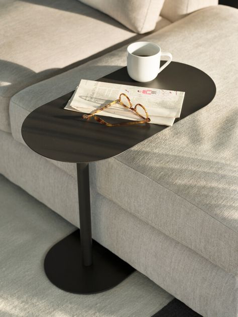 Lightweight and adjustable, the Finn table works how you work. Designed to nest on top of a sofa or bed, the Finn is sized to accommodate a laptop or tablet, making use of the space you have. The quick-release tube lock function allows the table to be adjusted between 17” and 29” while the base sits on felt pads to protect hardwood floors from scratches.  #EQ3 #Finn Side Table #Rubin's Furniture Sofas, Home Décor, Décor, Decoration, Design, Modern, Haus, Decor, Deco