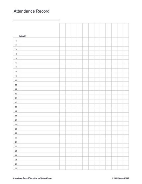 Free printable Attendance Record (PDF) from Vertex42.com Filofax, Organisation, Pre K, Attendance Sheets, Attendance Sheet, Attendance List, Attendance Chart, Attendance Register, Attendance Tracker