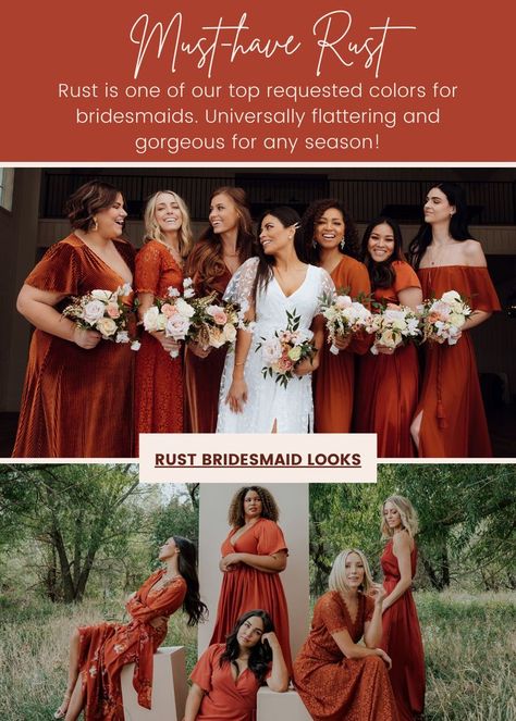 Rust Bridesmaid Dresses 2022 Wedding Color Trends Scratchboard, Silhouette, Ideas, Wedding Colours, Wedding Dress, Wedding Decor, Wedding Color Trends, Rust Bridesmaid Dress, Burnt Orange Bridesmaid Dresses