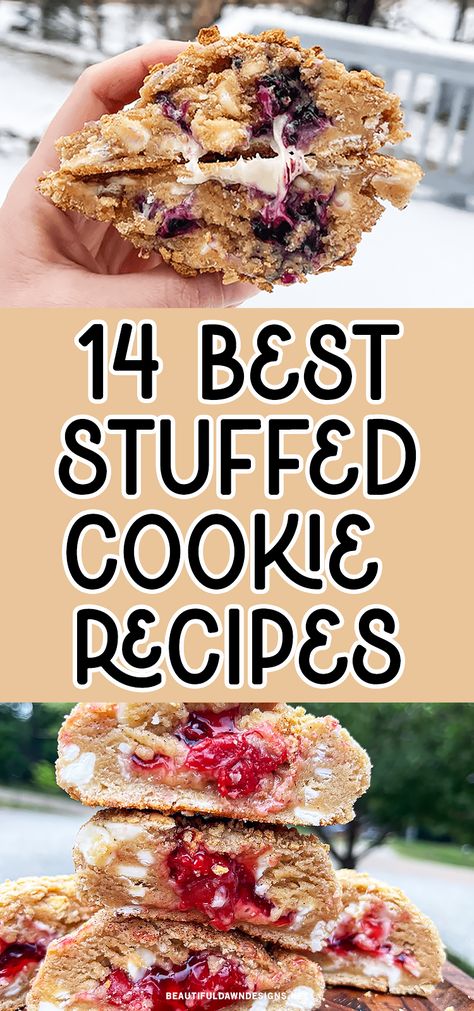 Embark on a delicious journey with these 14 Amazing Stuffed Cookie Recipes! From gooey chocolate centers to surprise fruity fillings, these recipes will make your taste buds dance with delight. Some recipes you'll find are blueberry cookies, Nutella cookies, cherry cookies, peanut butter cookies, and more. Brownies, Dessert, Cake, Biscuits, Fat And Weird Cookie Recipe, Fat And Weird Cookie Copycat, Nutella Stuffed Cookies, Peanut Butter Cookie Recipes, Valentine Cookie Recipes
