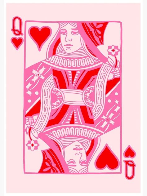 Poster Prints, Queen Of Hearts Card, Pink Posters, Room Posters, Heart Wall Art, Bedroom Wall Collage, Pink Print, Poster Wall Art, Playing Cards