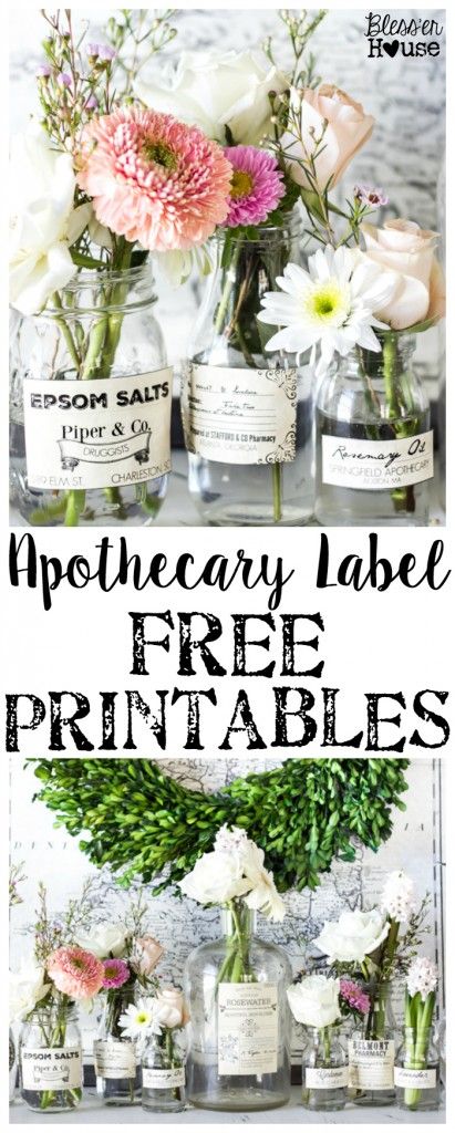 Apothecary Jar Labels + 33 Free Printables for Spring  | blesserhouse.com - These are so cute! Stick them on any glass bottles and they're instant vintage farmhouse decor! Home Décor, Diy Home Décor, Decoupage, Planners, Decoration, Diy, Apothecary Jars, Jar Labels, Apothecary Labels
