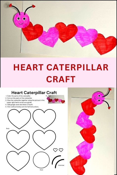 Crafting for Valentine's Day is a breeze with our easy Heart Caterpillar Craft. Use our free printable heart caterpillar template for a stress-free crafting experience. Simply print, color, cut, and glue these adorable heart caterpillars together. Perfect for classrooms, libraries, or a heartwarming home craft. Easy Valentine's Day craft for kids to make. Pre K, Valentine's Day, Art, Crafts, Ideas, Preschool Valentine Crafts, Caterpillar Craft, Valentine Crafts For Kids, Valentines Day Crafts For Preschoolers