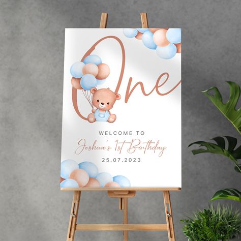 First Birthday Welcome Sign, Babys 1st Birthday, Teddy Bear Poster, Pink and Blue, Gender Neutral, Boy & Girl - Printed Sign Board Baby's First Birthday, Birthday, Boy Birthday, Boy First Birthday, 1st Boy Birthday, 1st Birthday, Kids Birthday, Baby First Birthday, Birthday Poster