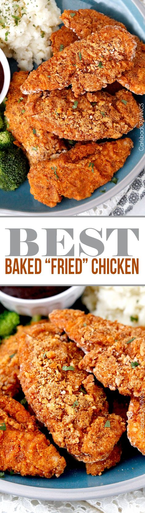 seriously the BEST Baked "fried" chicken! Crispy chicken marinated in spiced… Chicken Kfc, Baked Fried Chicken, Chicken Crispy, Chicken Marinated, Oven Fried, Oven Fried Chicken, Ayam Goreng, Foods Recipes, Chicken Main Dishes