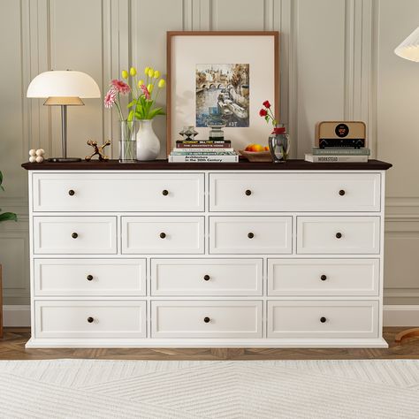 "Charming 12-Drawer Wood Dresser - This modern and stylish dresser offers not only ample storage space but also serves as a contemporary decoration piece. Home, Decoration, Home Décor, Ideas, 7 Drawer Dresser, 9 Drawer Dresser, 12 Drawer Dresser, 8 Drawer Dresser, Dresser Drawers
