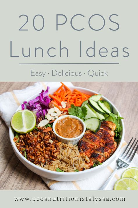 These 20 PCOS lunch ideas are anything but boring. They're packed with flavor and nutrition to reduce your carb cravings, hair loss, and hirsutism (aka hair growth). There are several super quick, no cook options, along with some options that can be prepped ahead of time. Paleo, Nutrition, Healthy Recipes, Fitness, Healthy Lunch Prep, Protein Lunch, Lunch Meal Prep, Pcos Meal Plan, Healthy Meal Prep