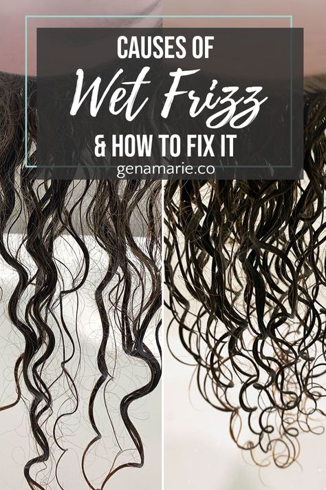 Does your hair frizz up instantly after you wash it? Does it tangle, stick together, and feel dry even when it’s wet? I’m sharing some of the most common causes of wet frizz and how to get rid of it. Hair Styles, Curls, Haar, Curly, Curly Girl, Cortes De Cabello Corto, Layered Curly Hair, Fine Curly Hair, Curly Hair Styles