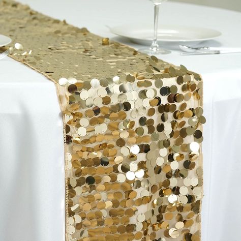 13"x108" Champagne Premium Payette Sequin Table Top Runners Wedding Top Table, Sequins, Décor, Boda, Payette, Decor, Runner, Casamento, Boda Mexicana