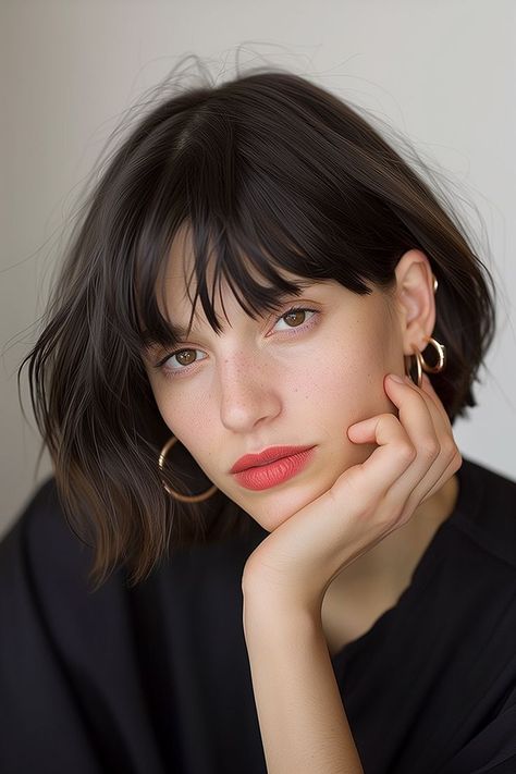 Modern textured bob with soft sweeping bangs for a refreshing style