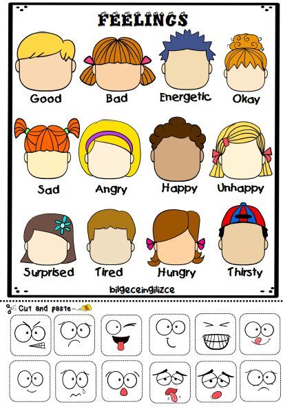 Simply cut out the faces at the bottom of the sheet and paste it onto the right feeling above. It's a super fun exercise to practice words of feelings with your students. Teaching, Pre K, Social Emotional Learning, Kids Learning, Teaching Emotions, Learning English For Kids, Teach Feelings, Teaching Kids, Learn English For Kids Teaching Ideas
