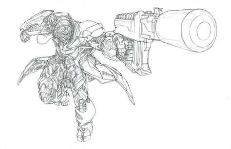 The first Crosshairs pencil. His crazy guns were all over the initial concept art that we received so I tried to make them a big part of the illustration. Steampunk, Transformers Artwork, Transformers Art, Transformers Drawing, Transformers Age Of Extinction, Transformers Characters, Transformers Prime, Transformers, Robot Design